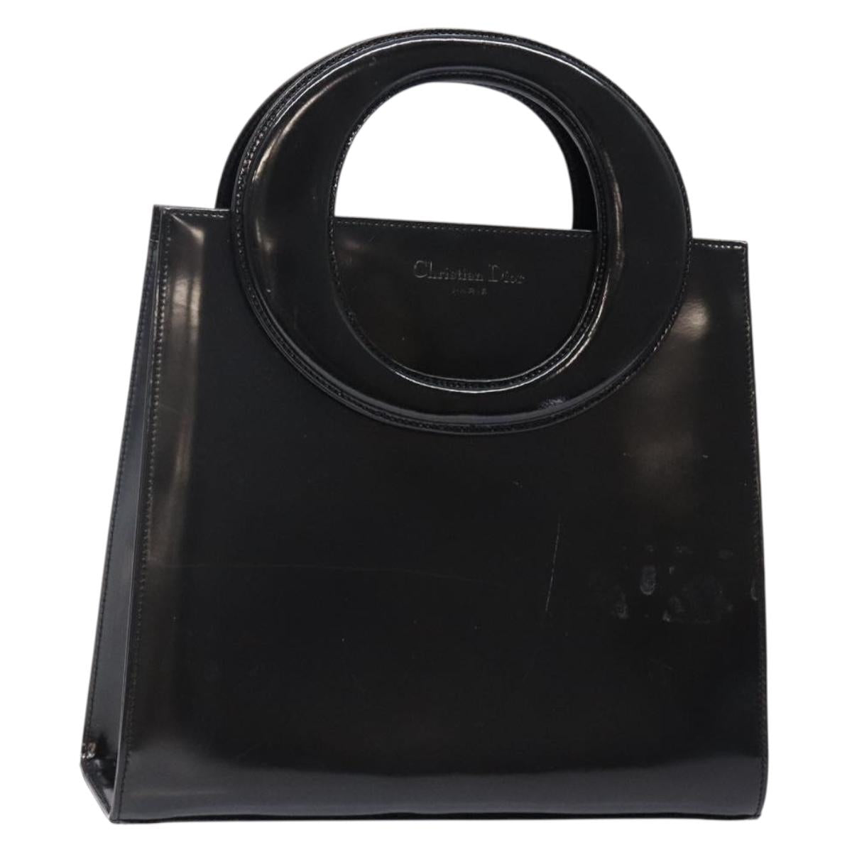 Christian Dior Hand Bag Leather Black Gold Auth 140947