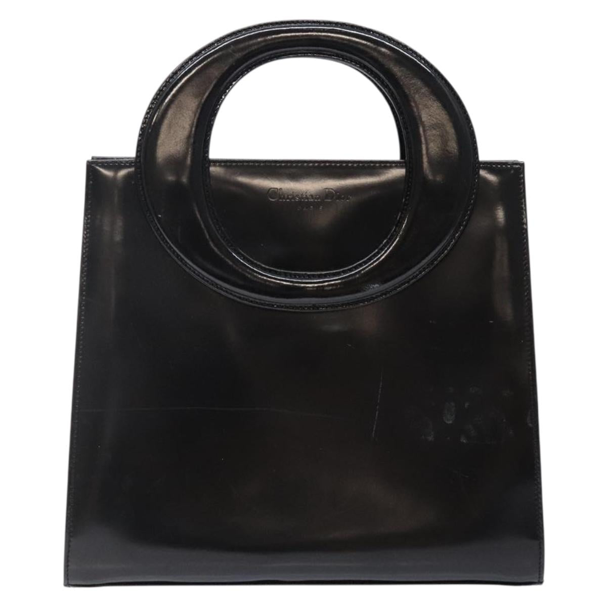 Christian Dior Hand Bag Leather Black Gold Auth 140947