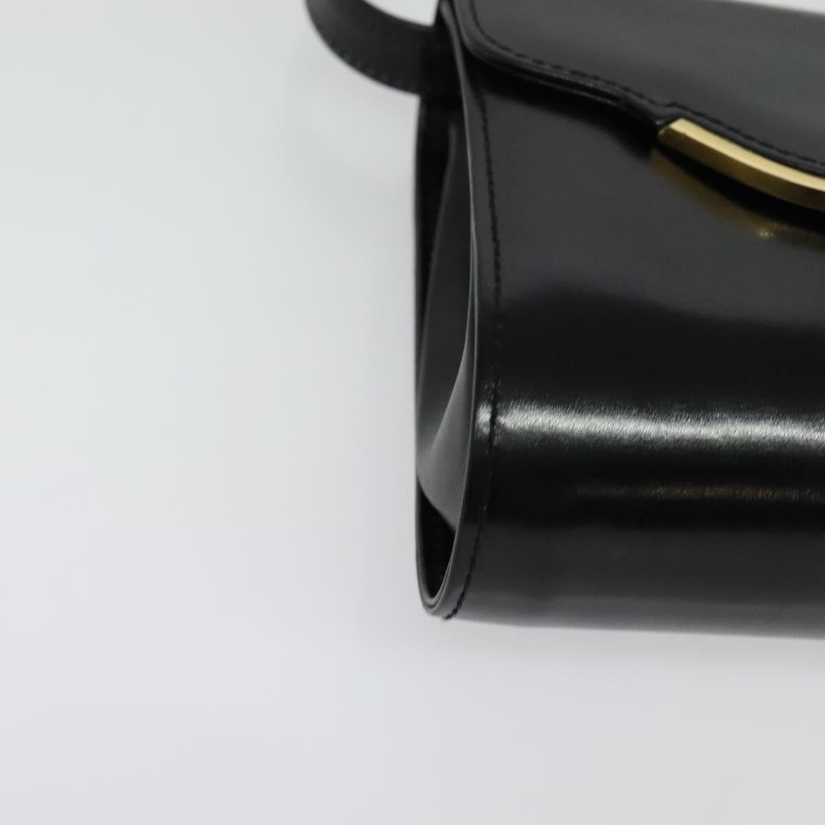 GUCCI Shoulder Bag Leather Black Gold Auth 140948