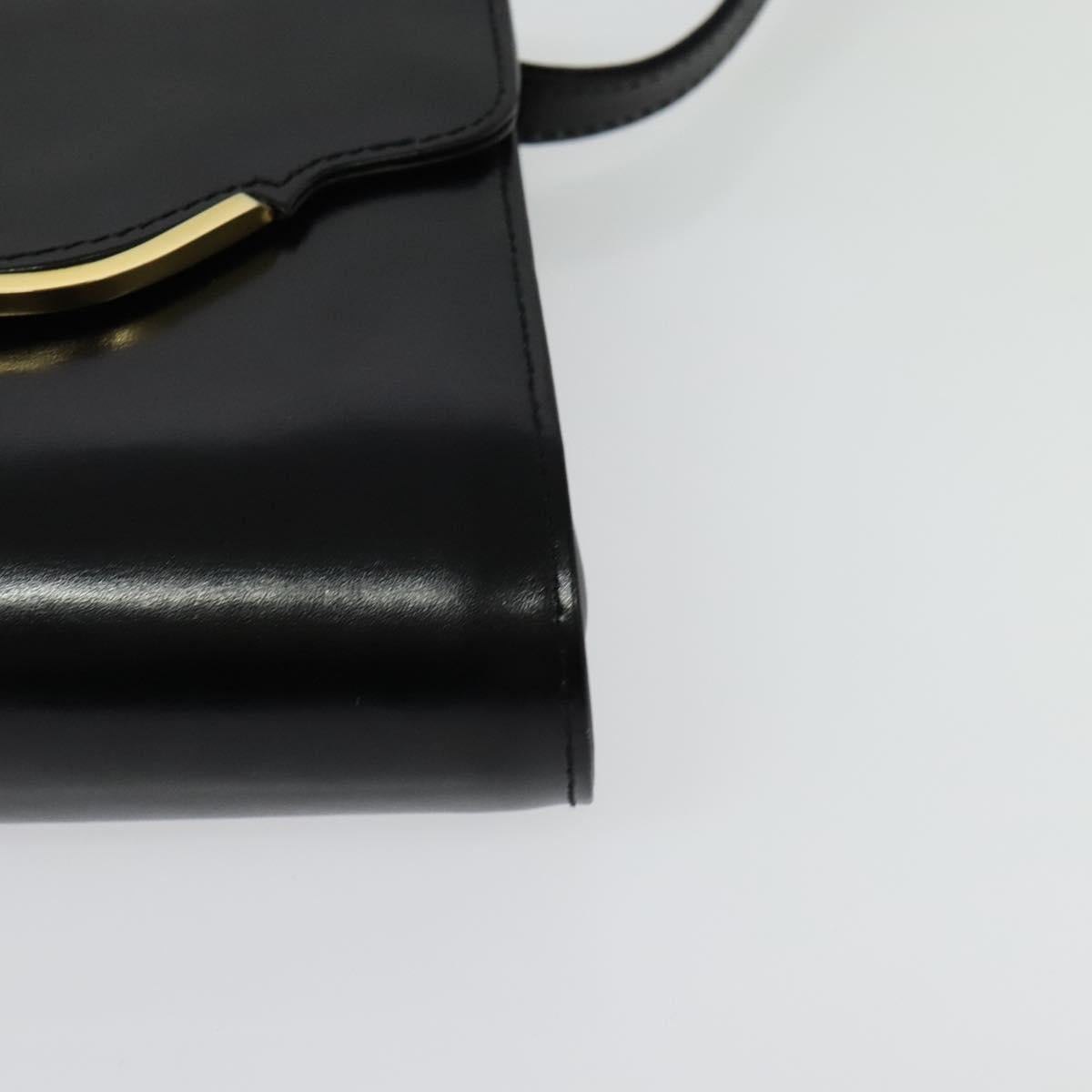 GUCCI Shoulder Bag Leather Black Gold Auth 140948