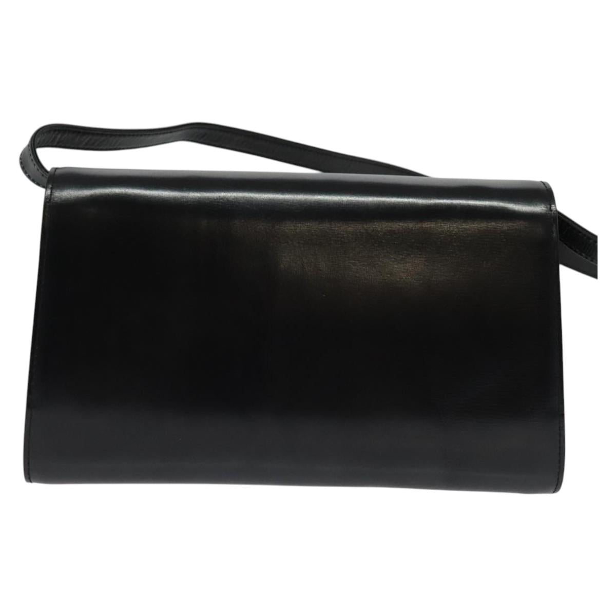 GUCCI Shoulder Bag Leather Black Gold Auth 140948