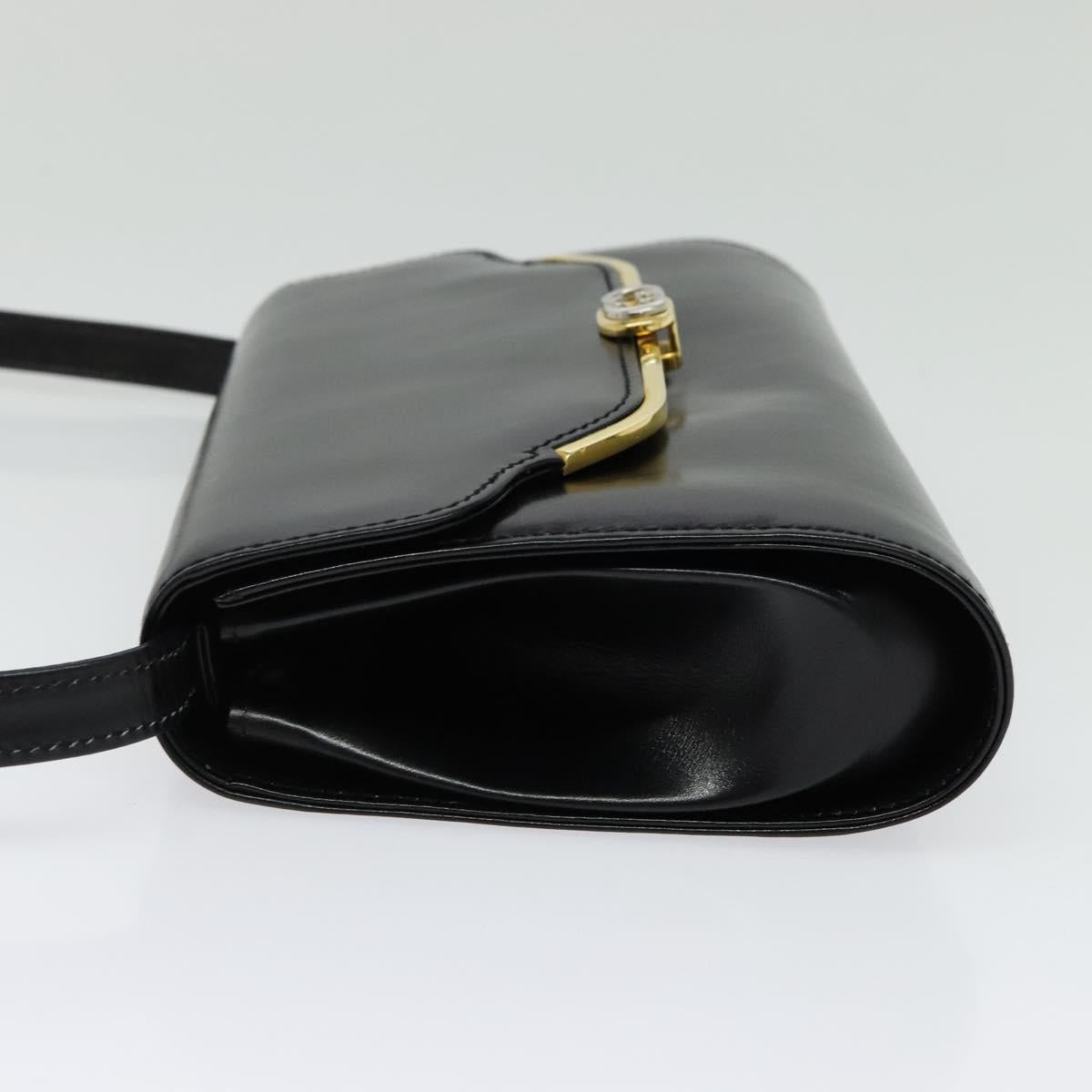 GUCCI Shoulder Bag Leather Black Gold Auth 140948
