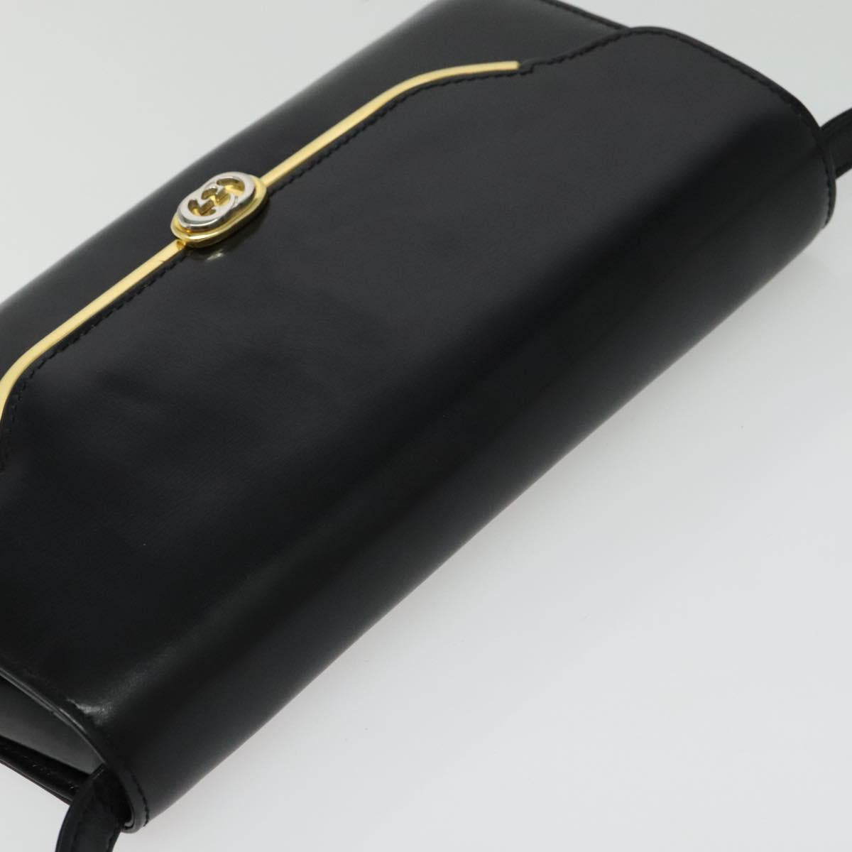 GUCCI Shoulder Bag Leather Black Gold Auth 140948