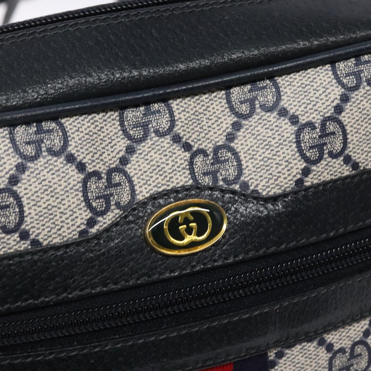 GUCCI GG Supreme Sherry Line Shoulder Bag PVC Navy Gold 378 02 004 Auth 140950