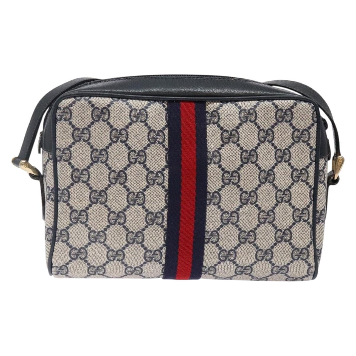 GUCCI GG Supreme Sherry Line Shoulder Bag PVC Navy Gold 378 02 004 Auth 140950