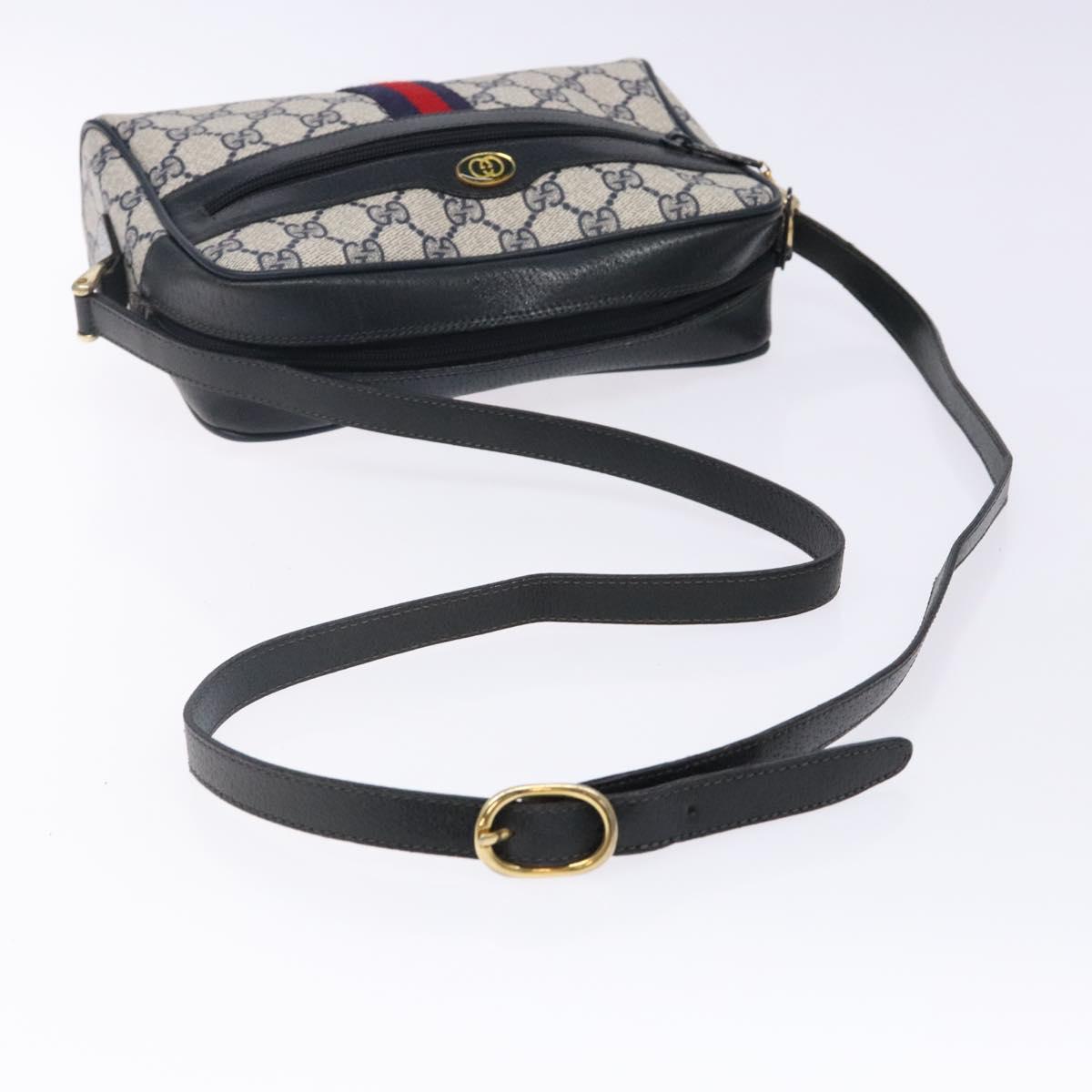 GUCCI GG Supreme Sherry Line Shoulder Bag PVC Navy Gold 378 02 004 Auth 140950