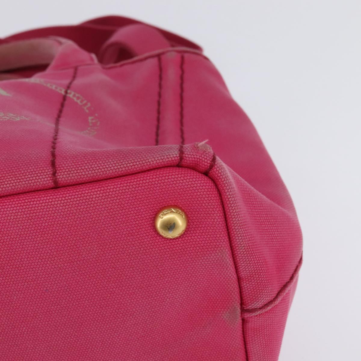 PRADA Canapa PM Hand Bag Canvas 2way Pink Gold Auth 140952