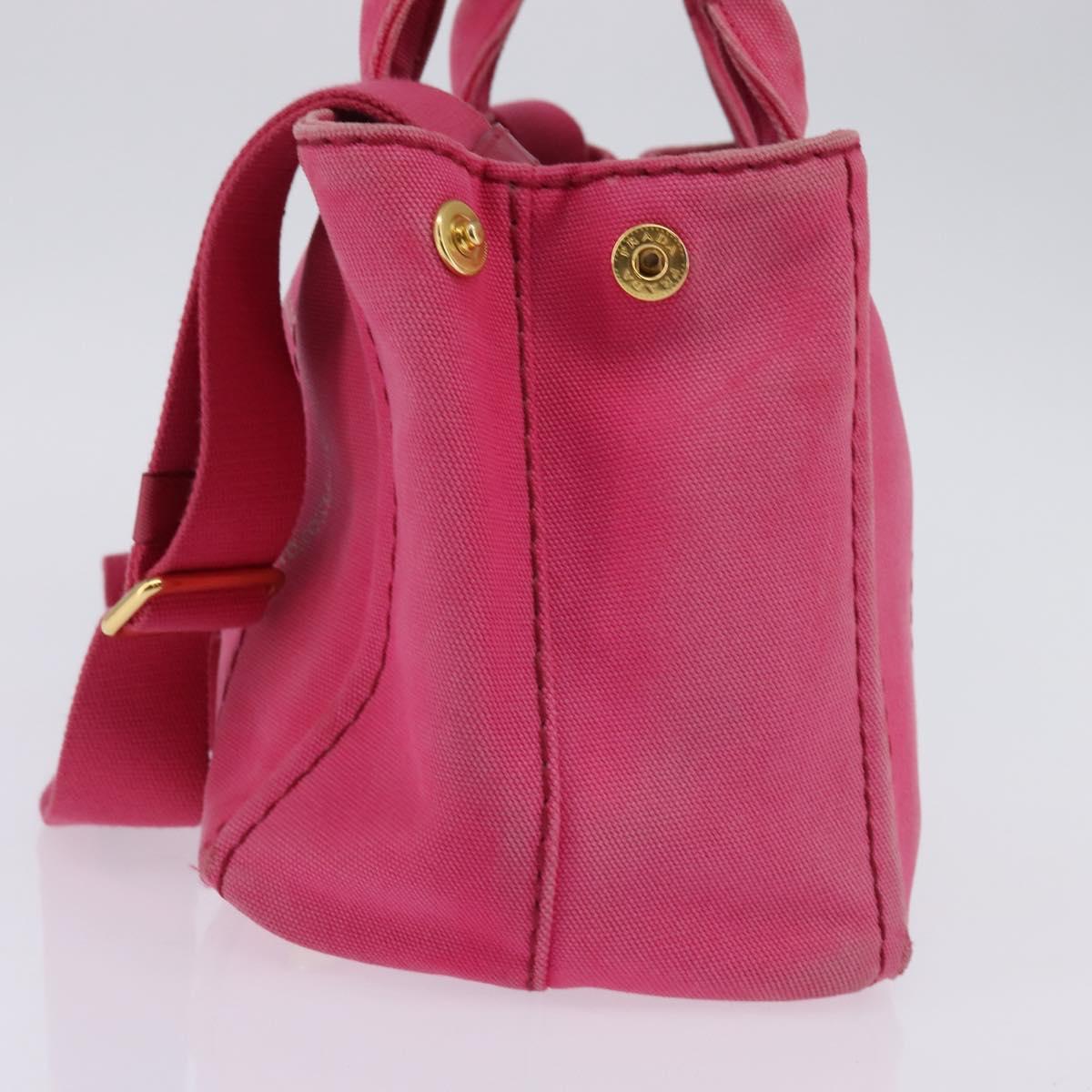 PRADA Canapa PM Hand Bag Canvas 2way Pink Gold Auth 140952