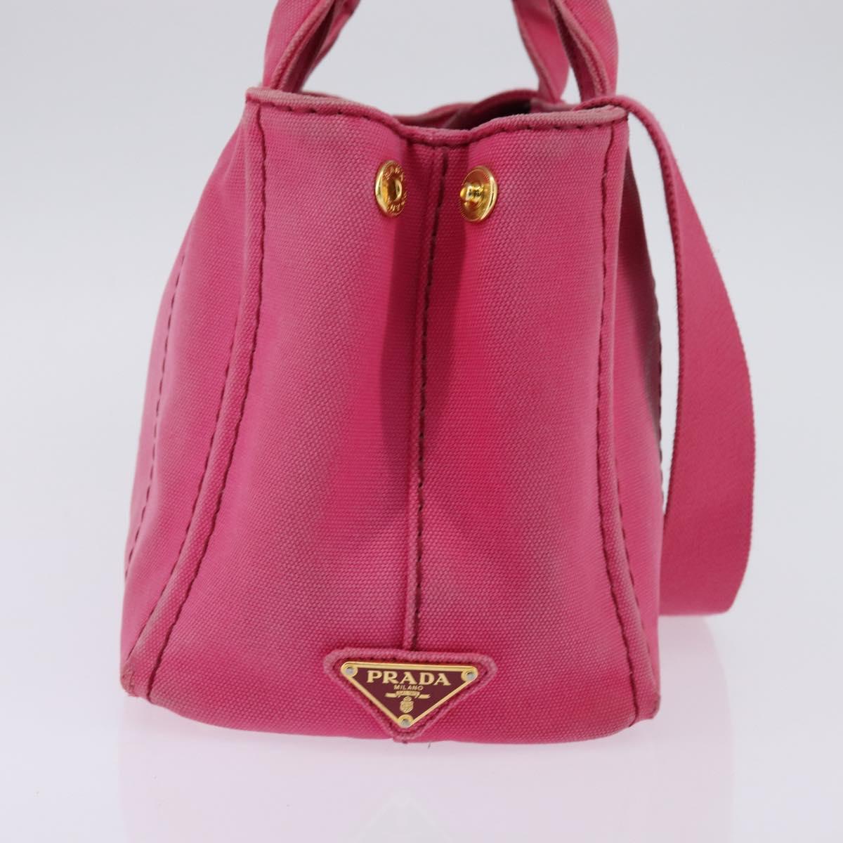 PRADA Canapa PM Hand Bag Canvas 2way Pink Gold Auth 140952