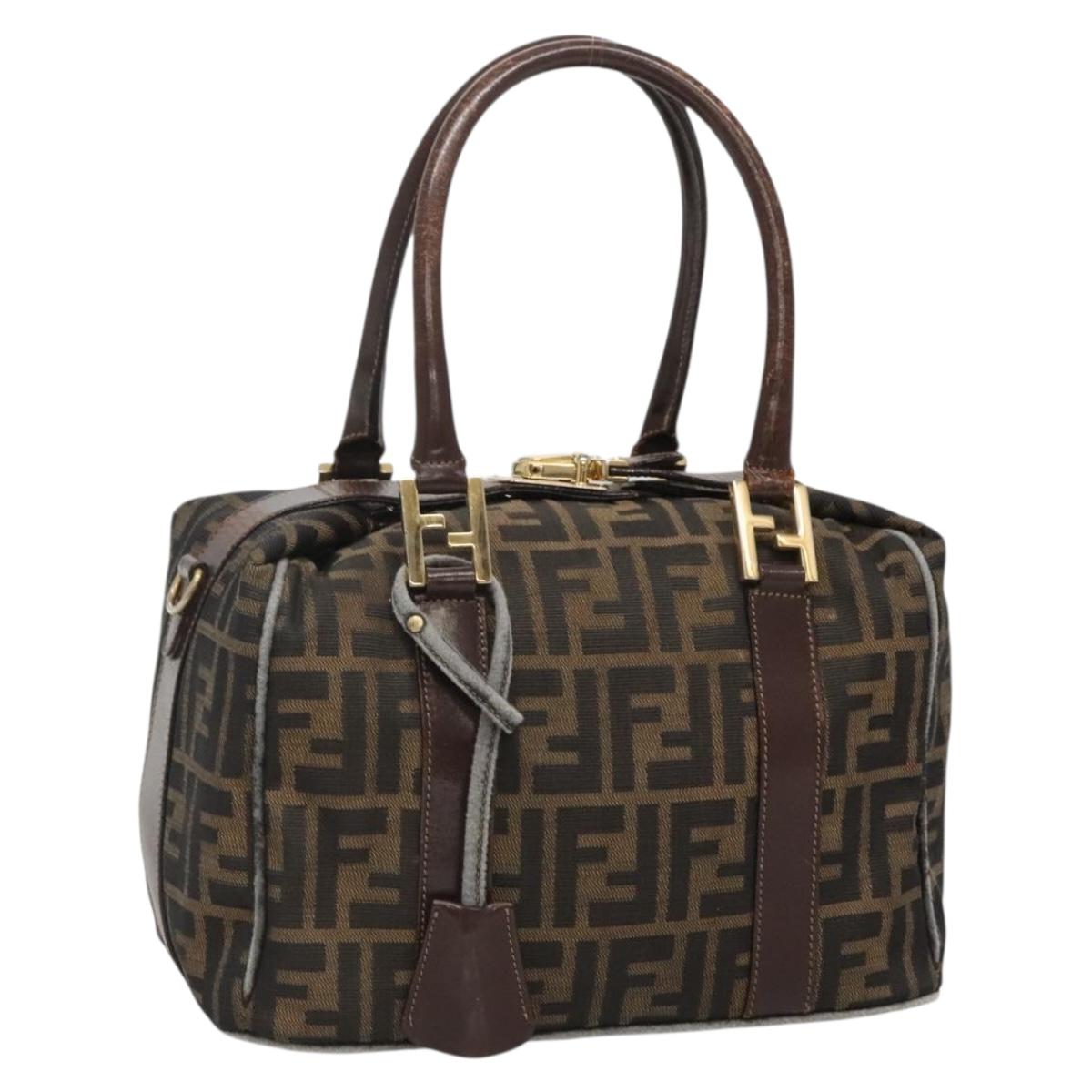 FENDI Zucca Canvas Hand Bag Black Brown gold Auth 140964