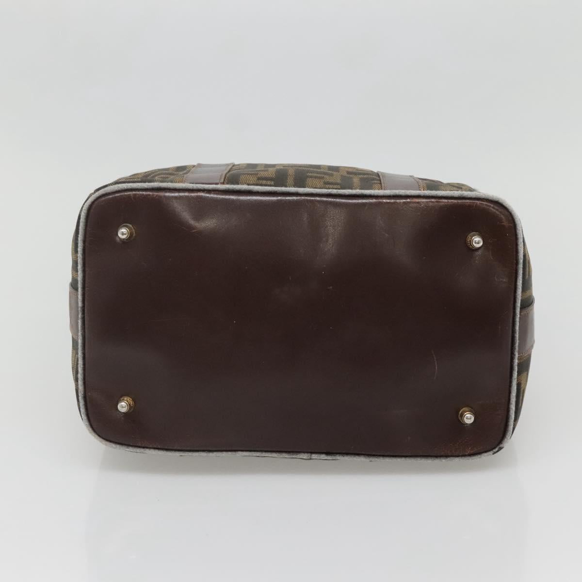 FENDI Zucca Canvas Hand Bag Black Brown gold Auth 140964
