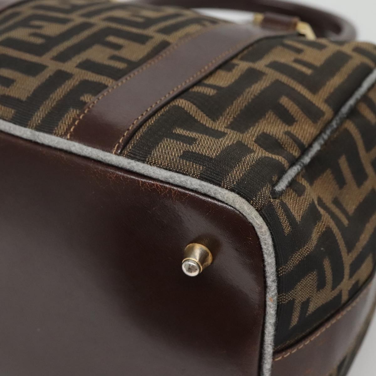 FENDI Zucca Canvas Hand Bag Black Brown gold Auth 140964