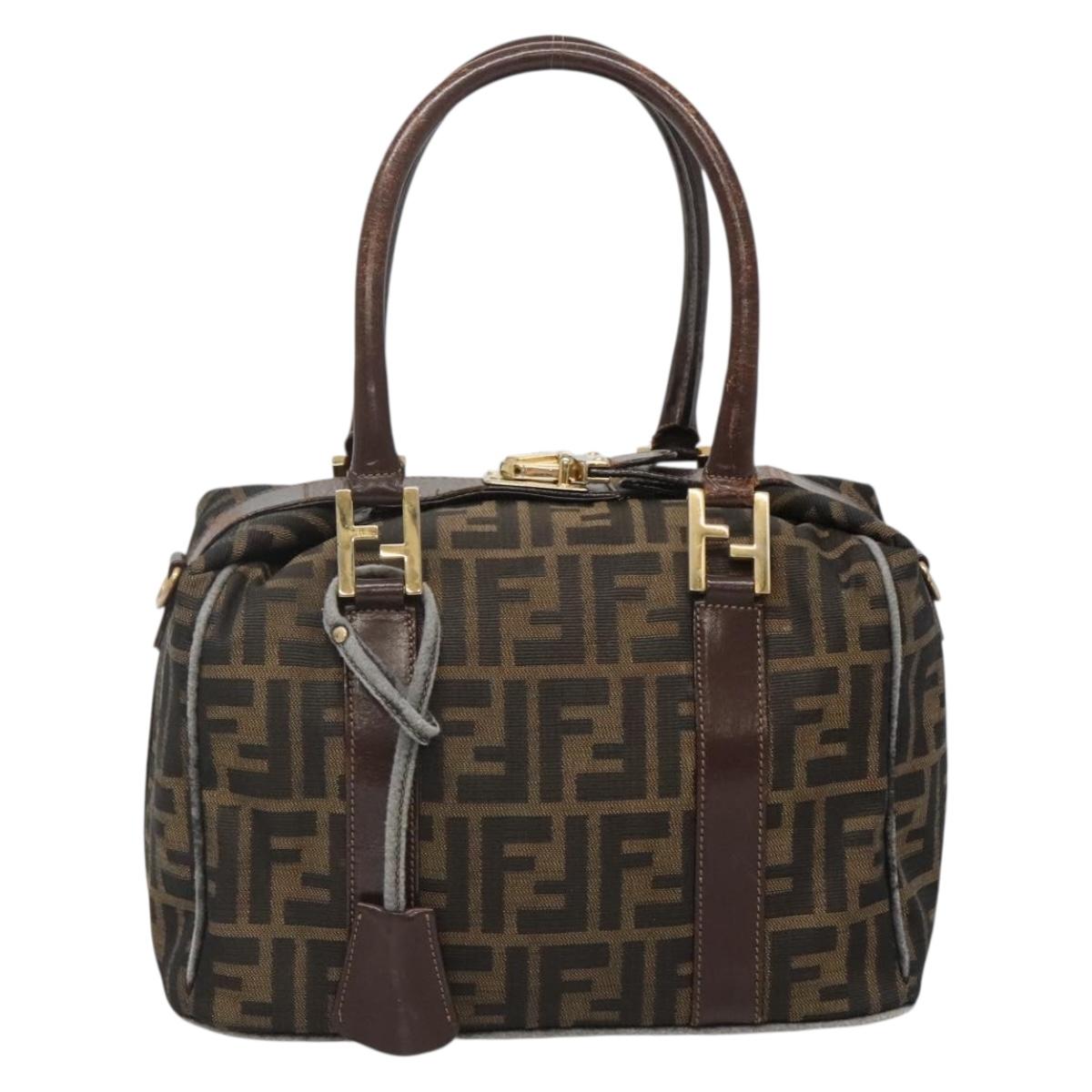 FENDI Zucca Canvas Hand Bag Black Brown gold Auth 140964