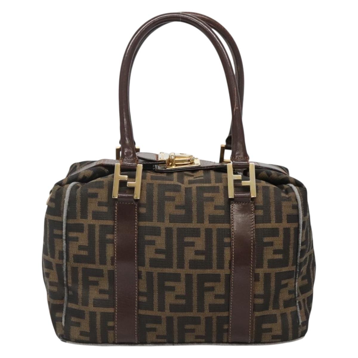 FENDI Zucca Canvas Hand Bag Black Brown gold Auth 140964