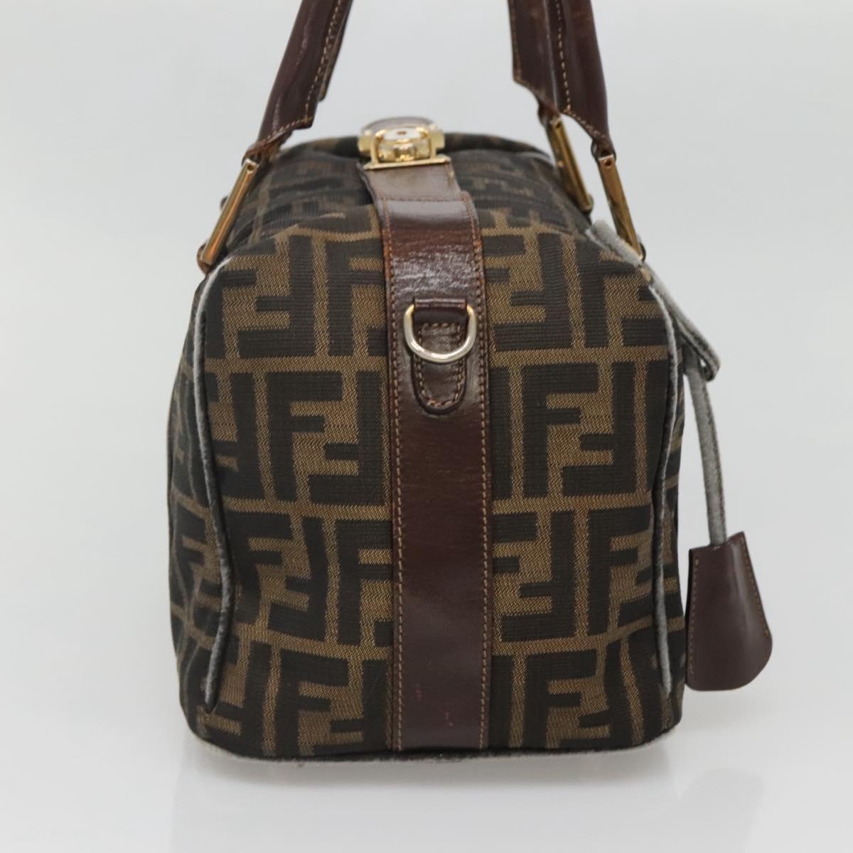 FENDI Zucca Canvas Hand Bag Black Brown gold Auth 140964