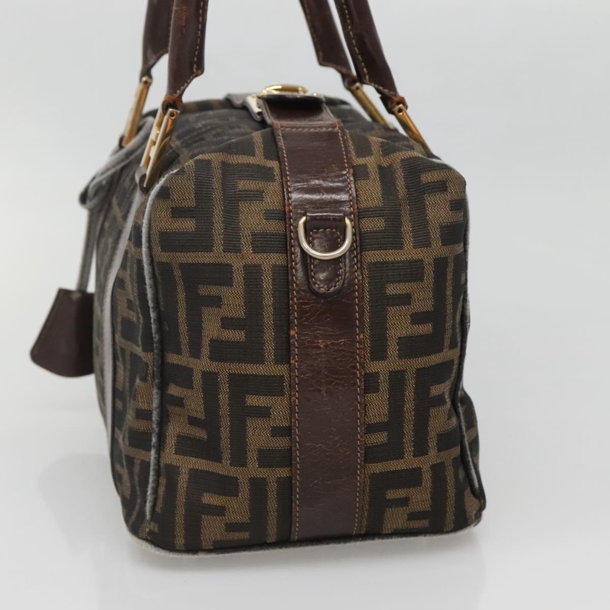 FENDI Zucca Canvas Hand Bag Black Brown gold Auth 140964