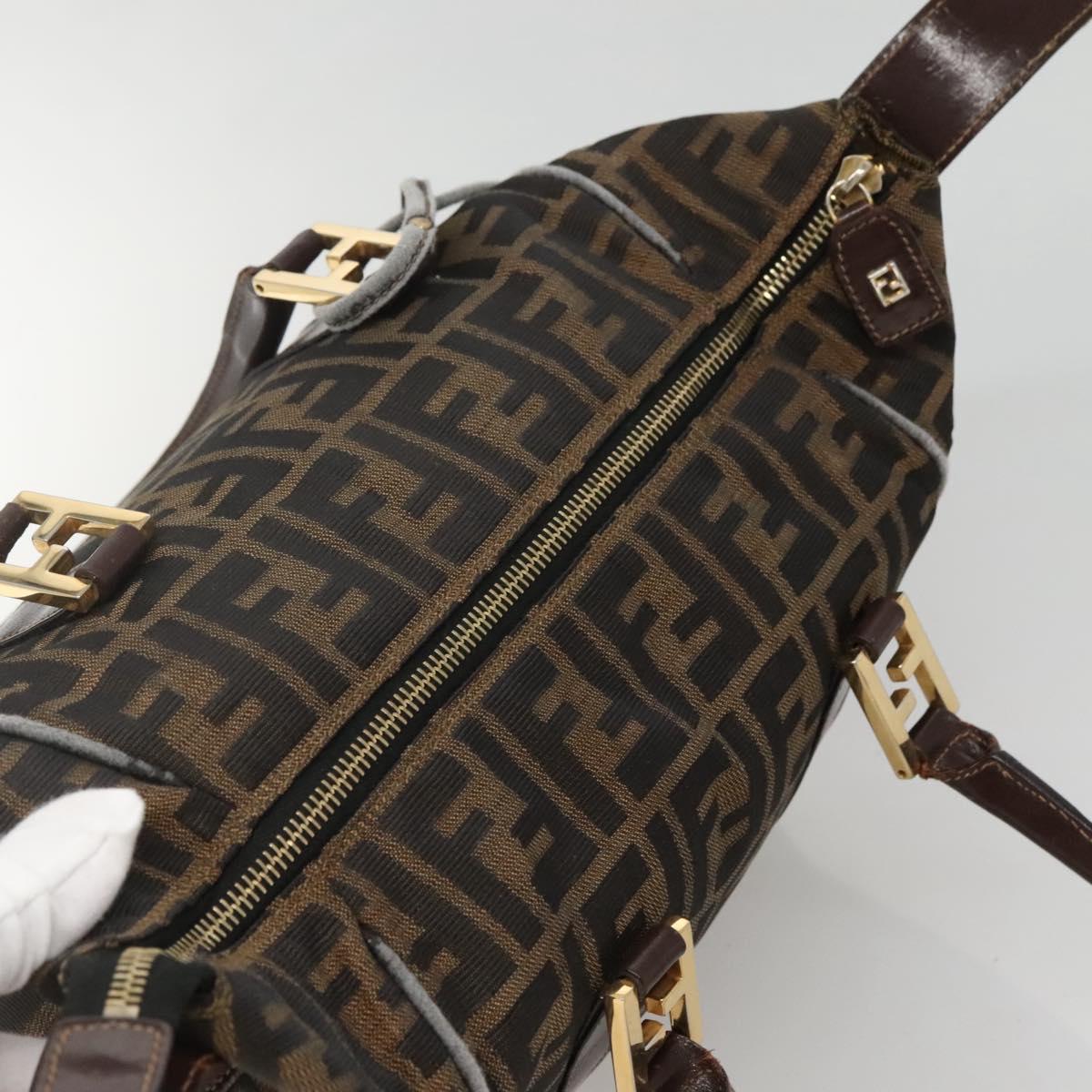 FENDI Zucca Canvas Hand Bag Black Brown gold Auth 140964