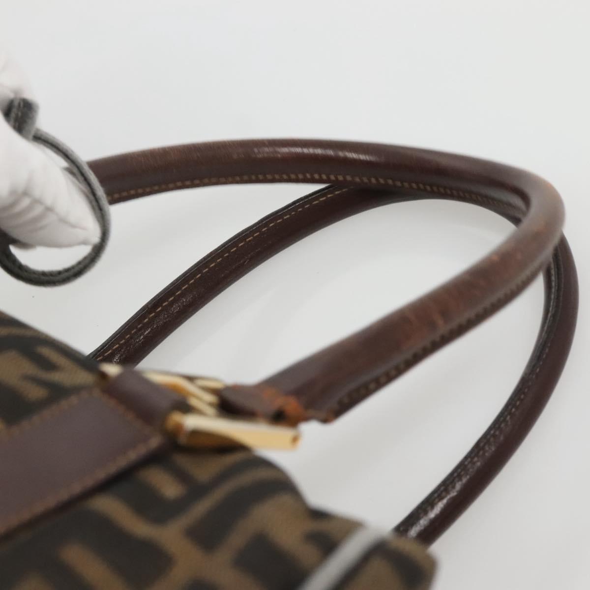 FENDI Zucca Canvas Hand Bag Black Brown gold Auth 140964
