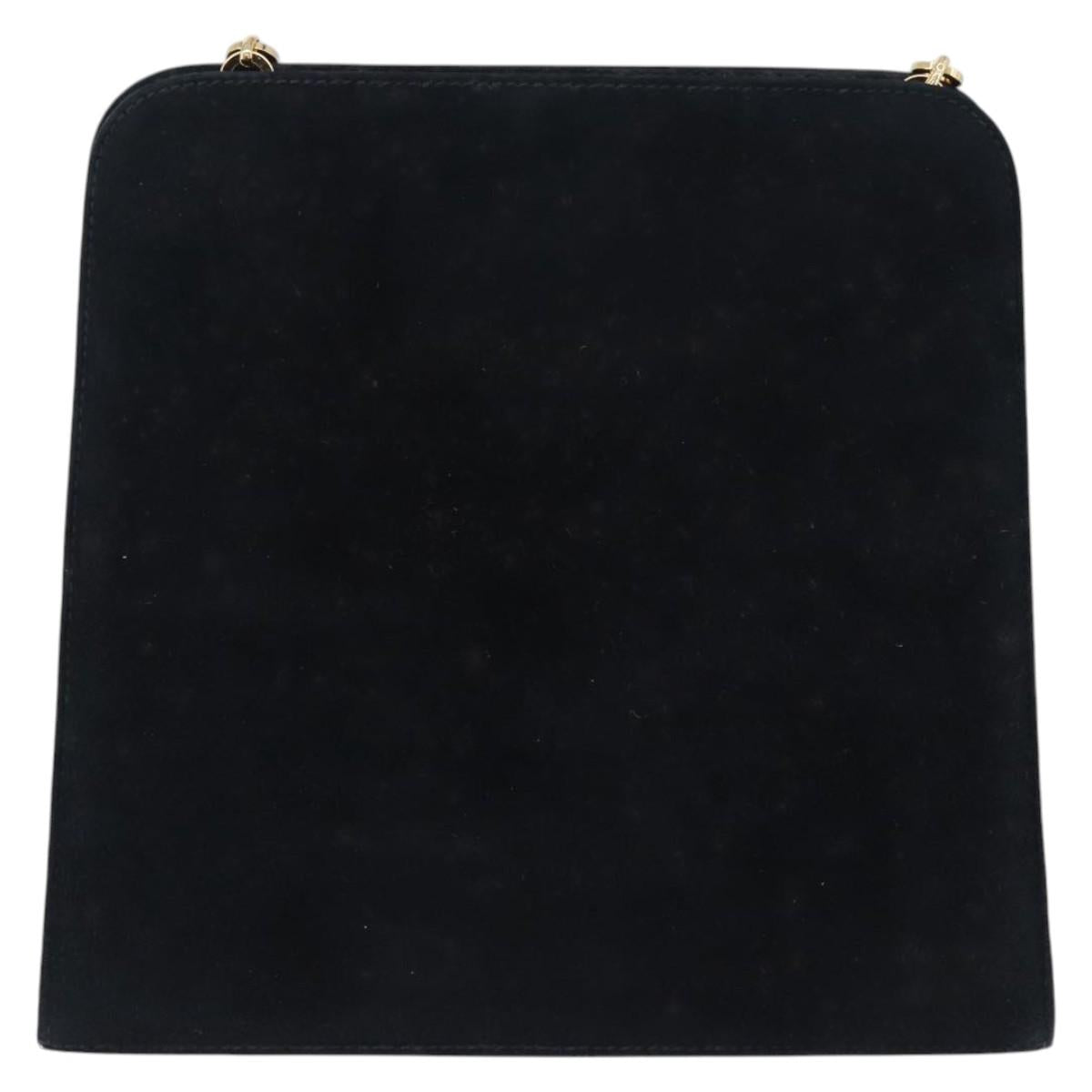 Salvatore Ferragamo Gancini Chain Shoulder Bag Suede Black Gold Auth 140965