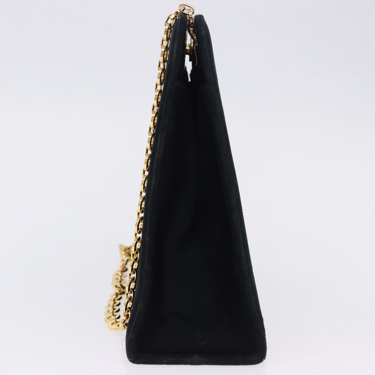Salvatore Ferragamo Gancini Chain Shoulder Bag Suede Black Gold Auth 140965