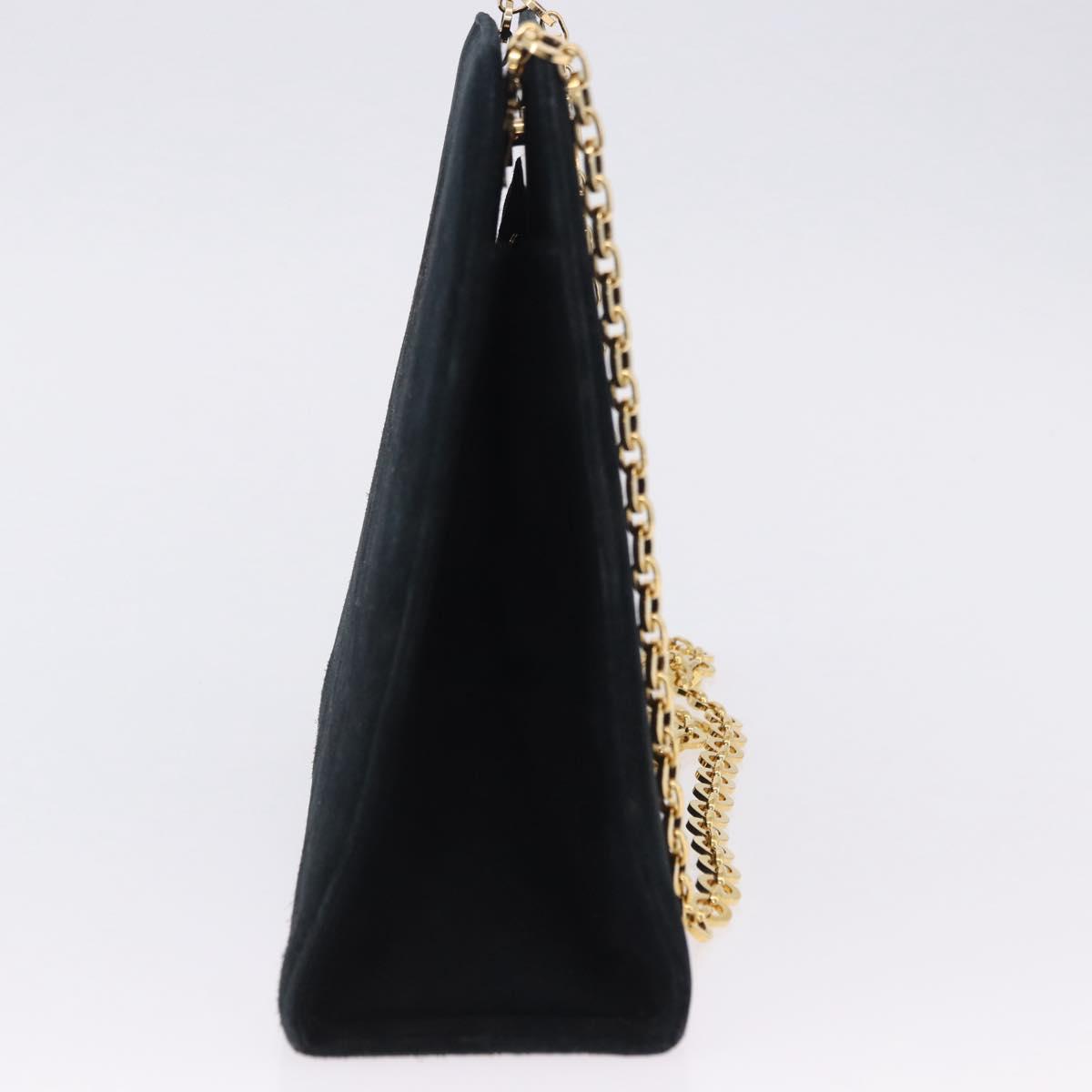Salvatore Ferragamo Gancini Chain Shoulder Bag Suede Black Gold Auth 140965