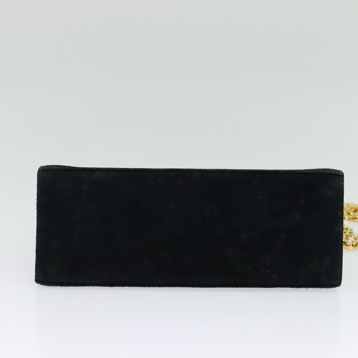 Salvatore Ferragamo Gancini Chain Shoulder Bag Suede Black Gold Auth 140965