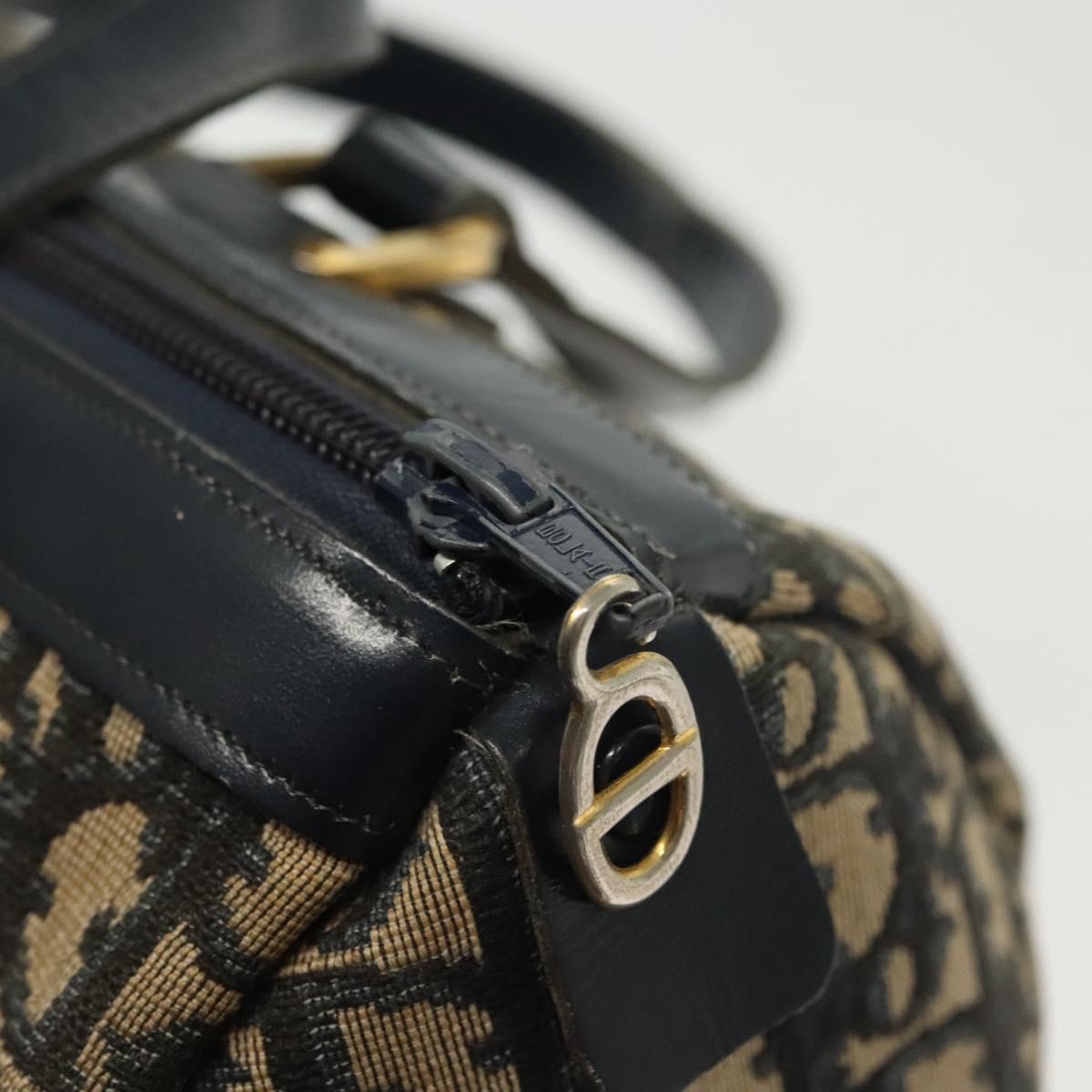 Christian Dior Trotter Canvas Boston Bag Navy Gold Auth 140966