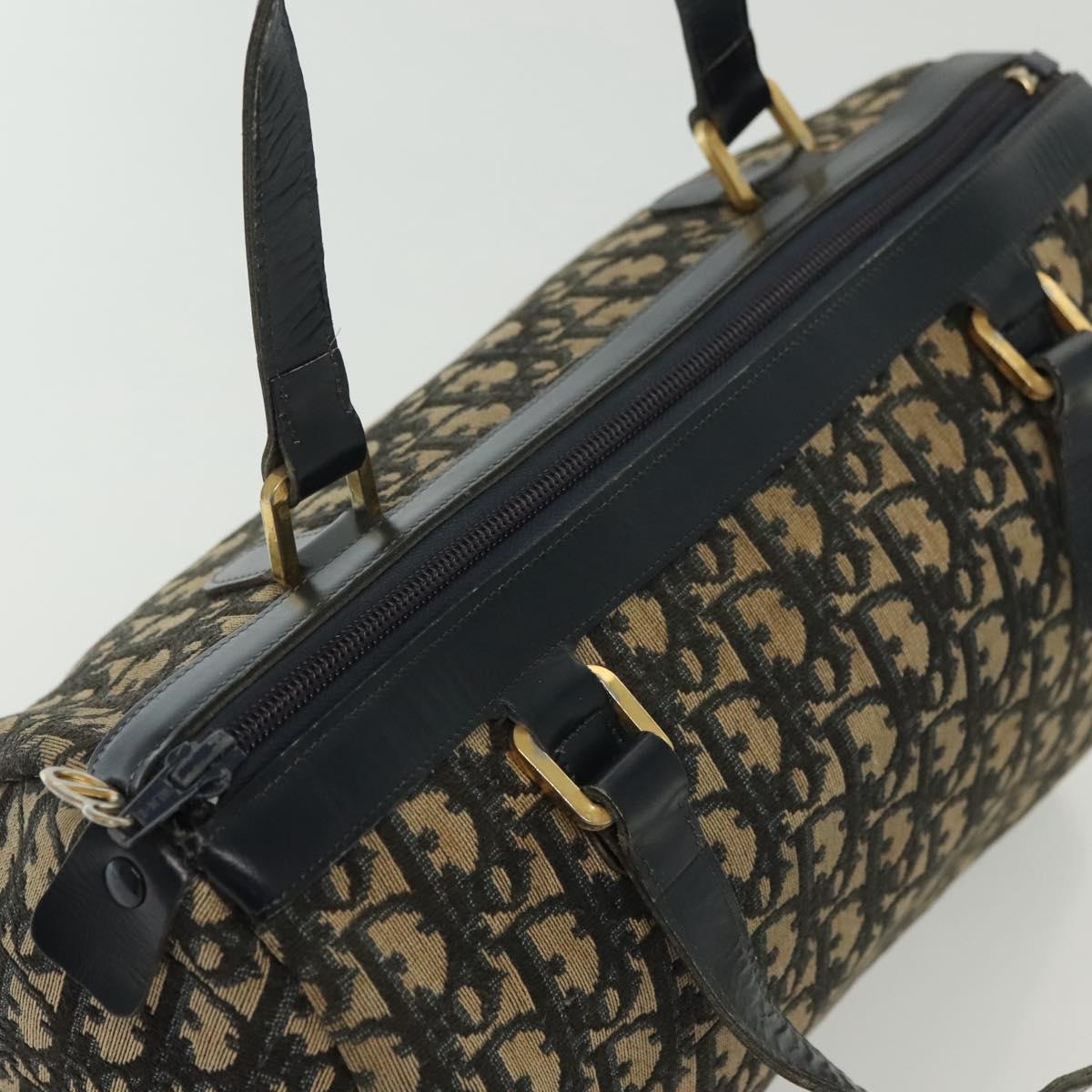 Christian Dior Trotter Canvas Boston Bag Navy Gold Auth 140966