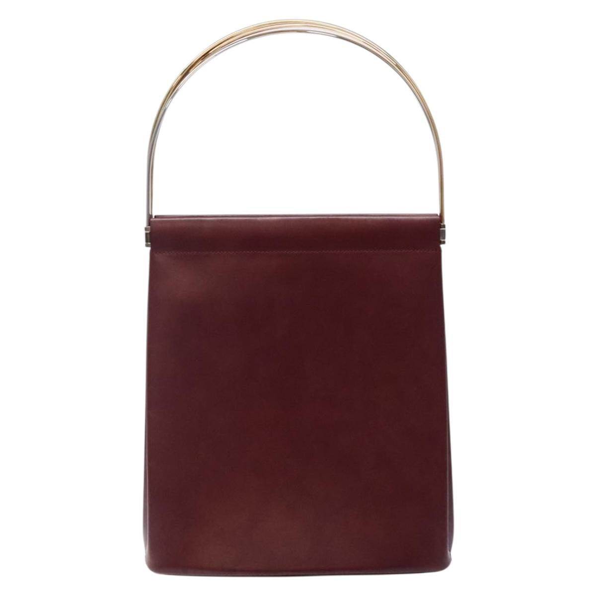 CARTIER Trinity Hand Bag Leather Metal Bordeaux Gold Silver Auth 140969