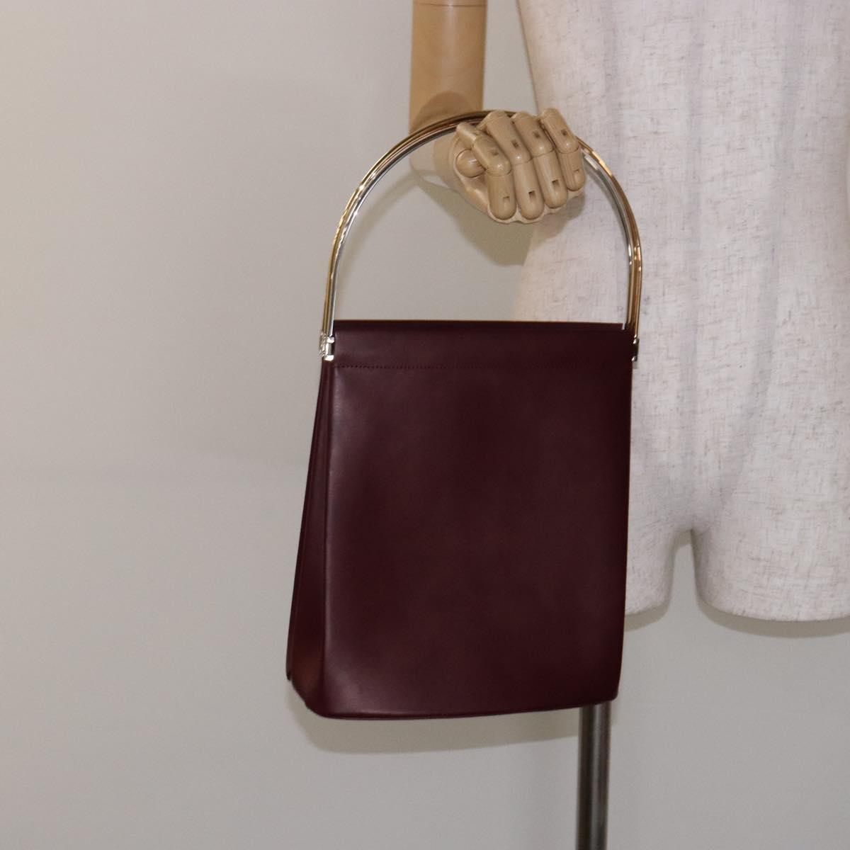 CARTIER Trinity Hand Bag Leather Metal Bordeaux Gold Silver Auth 140969