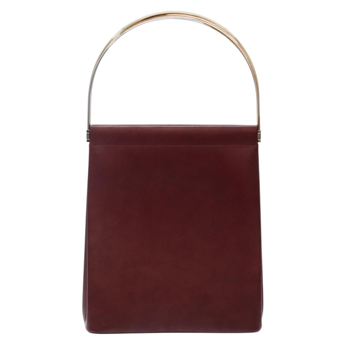 CARTIER Trinity Hand Bag Leather Metal Bordeaux Gold Silver Auth 140969