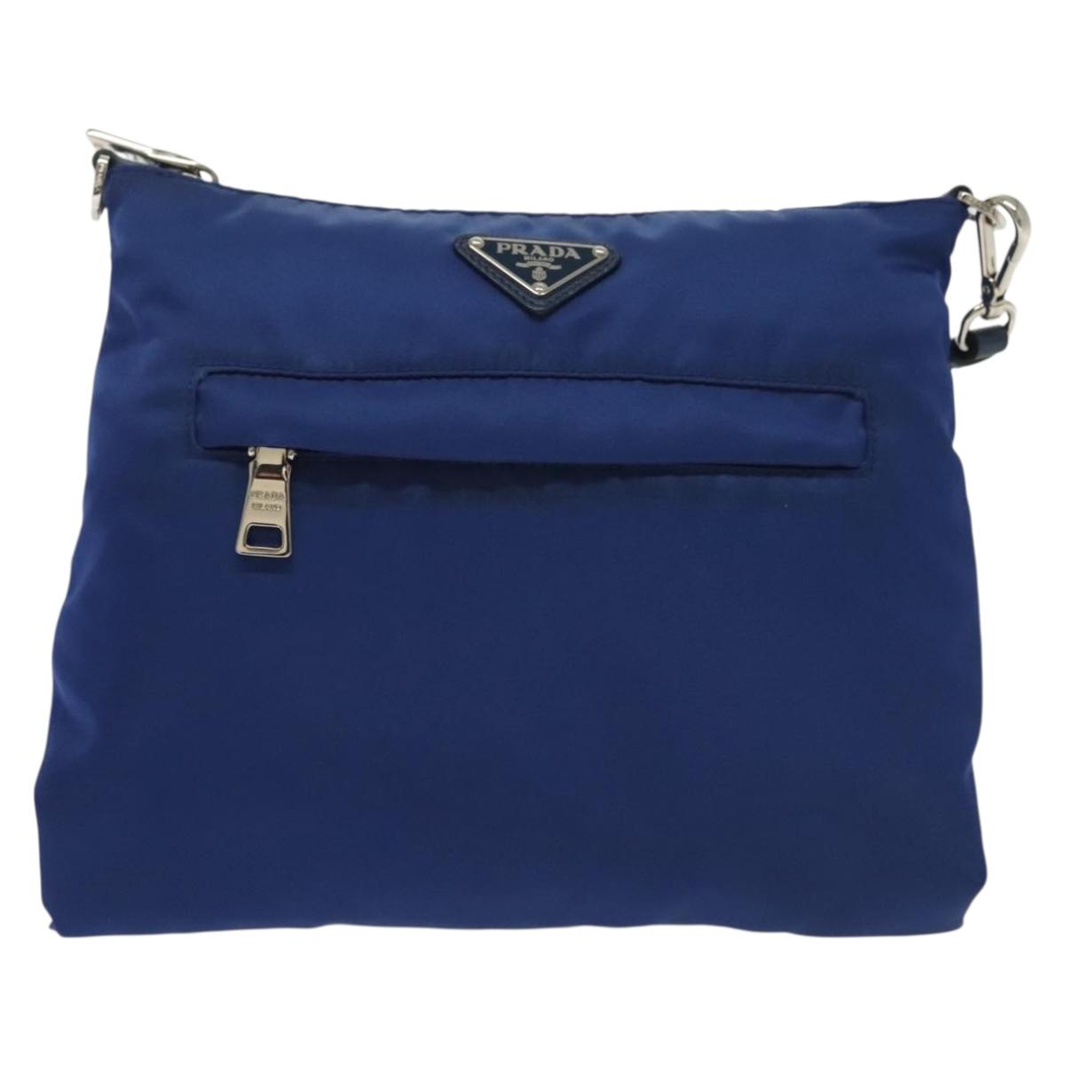 PRADA Shoulder Bag Nylon Blue Silver Auth 140970