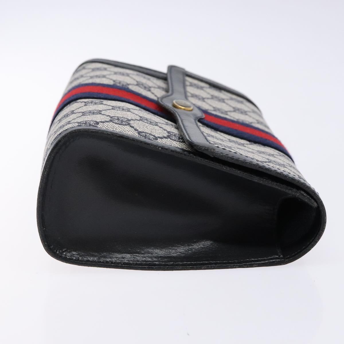 GUCCI GG Supreme Sherry Line Clutch Bag PVC Navy Gold 67 014 3087 Auth 140986