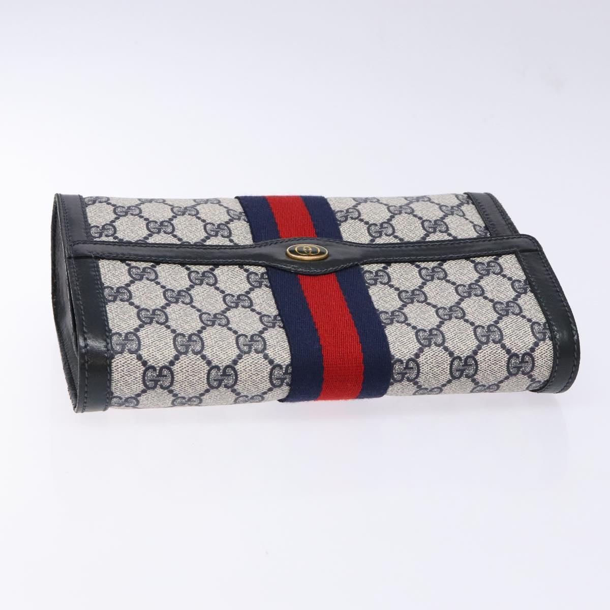 GUCCI GG Supreme Sherry Line Clutch Bag PVC Navy Gold 67 014 3087 Auth 140986