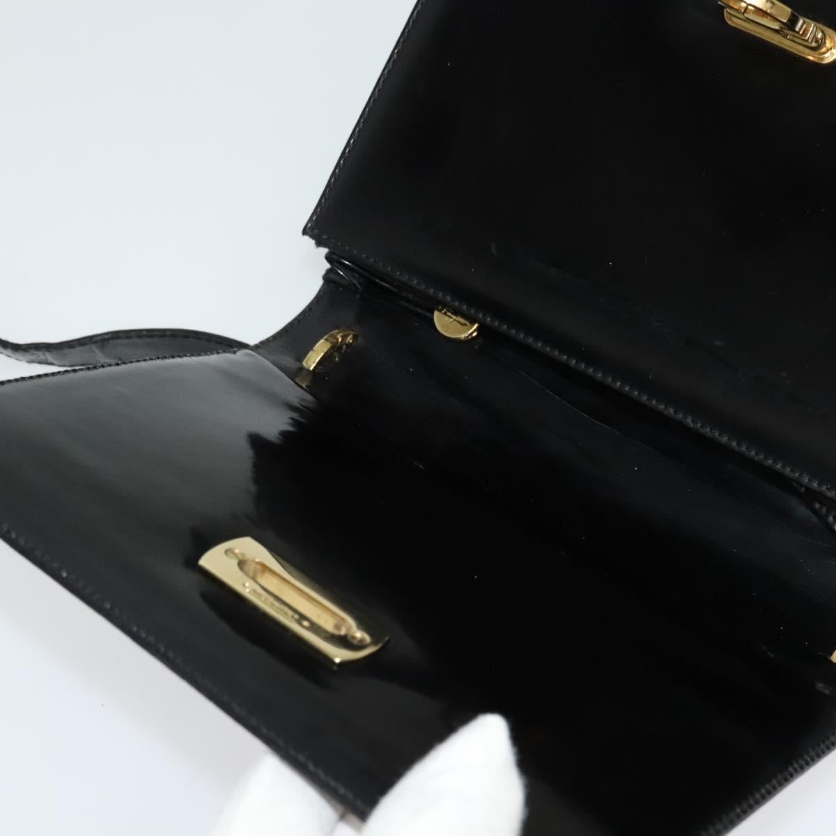 Salvatore Ferragamo Gancini Shoulder Bag Leather Black Gold Auth 140988