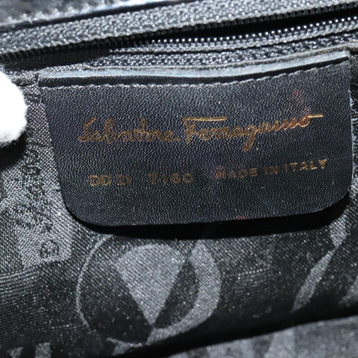 Salvatore Ferragamo Gancini Shoulder Bag Leather Black Gold Auth 140988