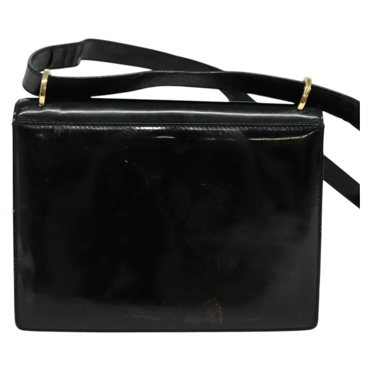 Salvatore Ferragamo Gancini Shoulder Bag Leather Black Gold Auth 140988