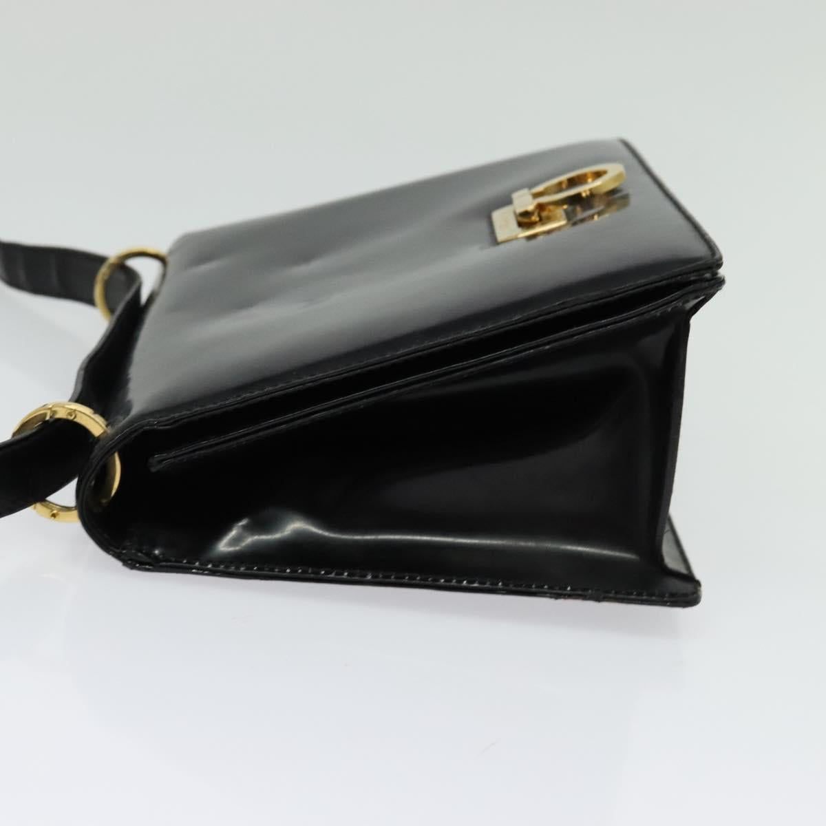 Salvatore Ferragamo Gancini Shoulder Bag Leather Black Gold Auth 140988