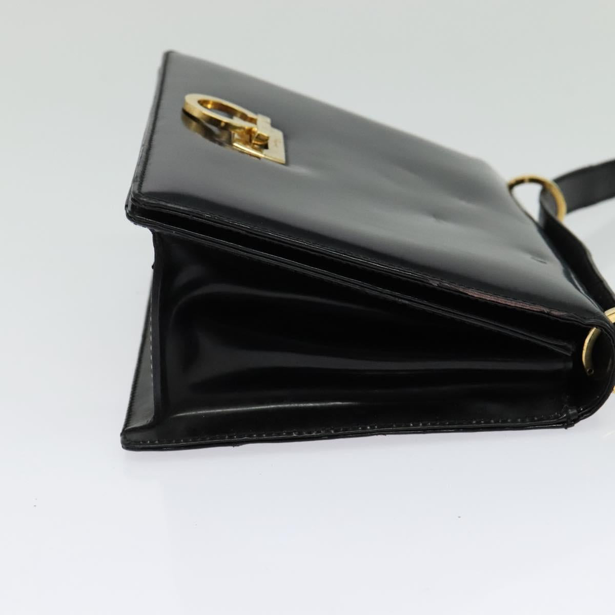 Salvatore Ferragamo Gancini Shoulder Bag Leather Black Gold Auth 140988
