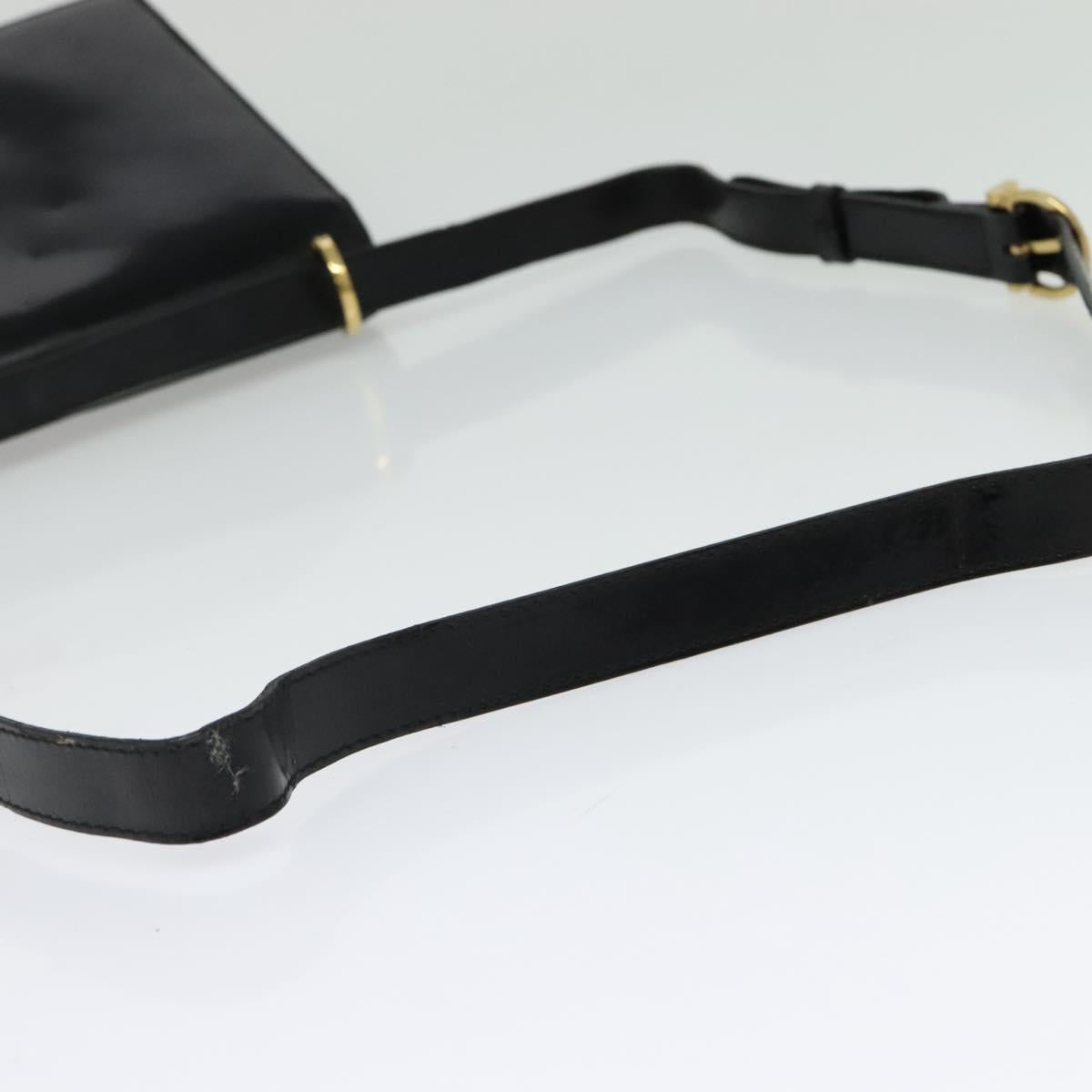 Salvatore Ferragamo Gancini Shoulder Bag Leather Black Gold Auth 140988