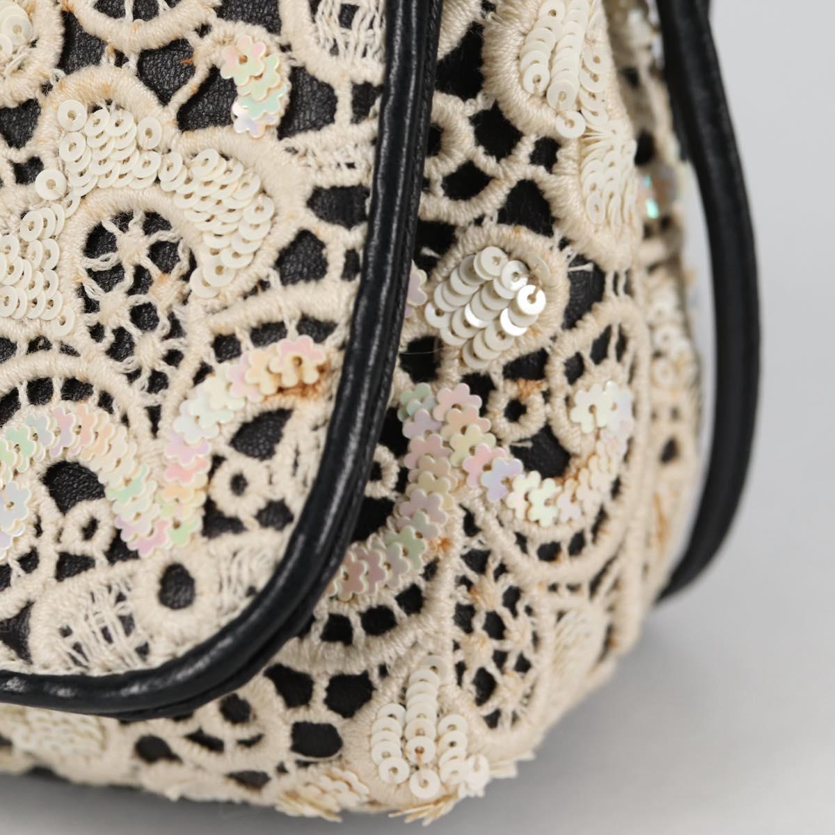 CHANEL Sequin Shoulder Bag Leather White Gold CC Auth 140995