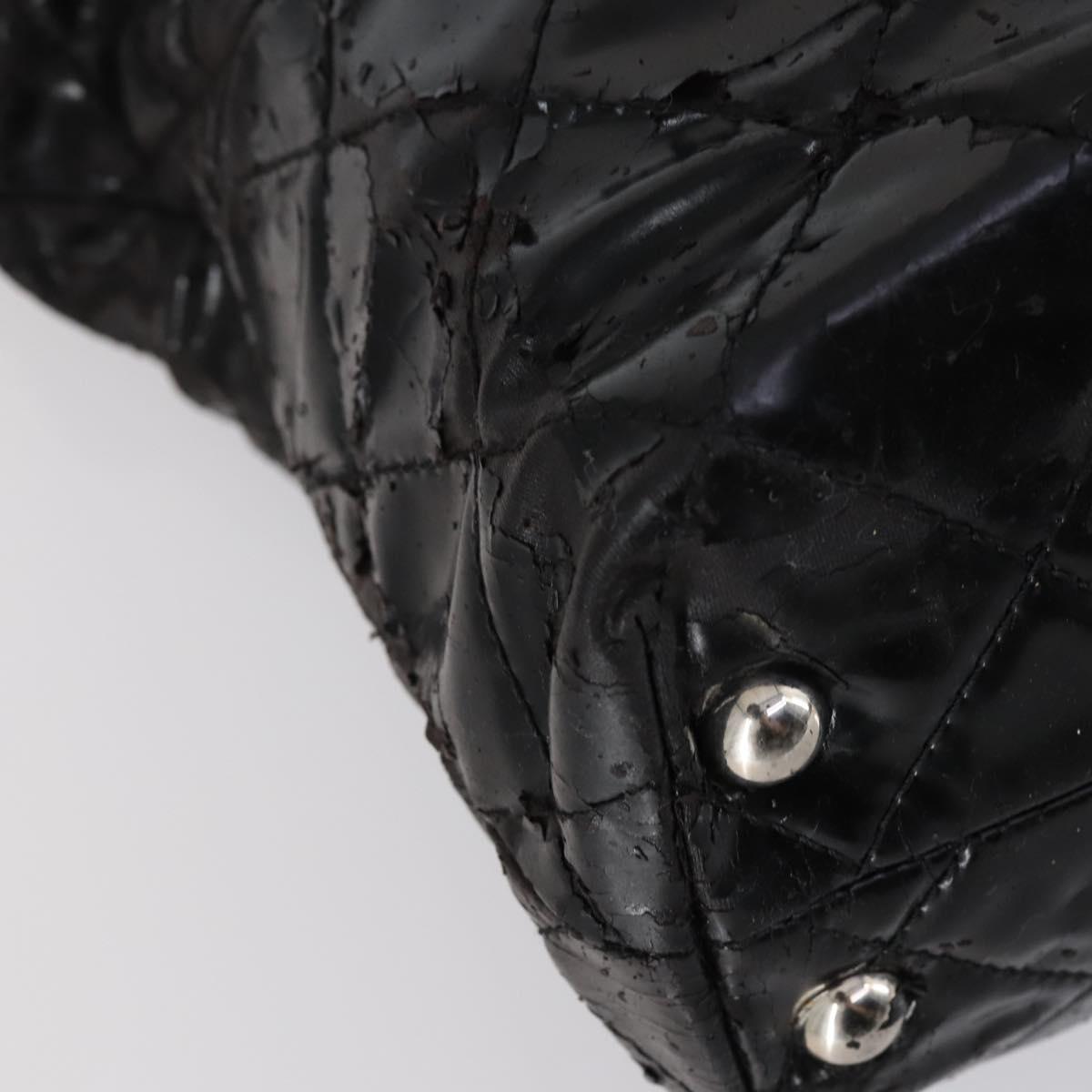 CHANEL Wild Stitch Chain Shoulder Bag Patent leather Black Silver CC Auth 140996
