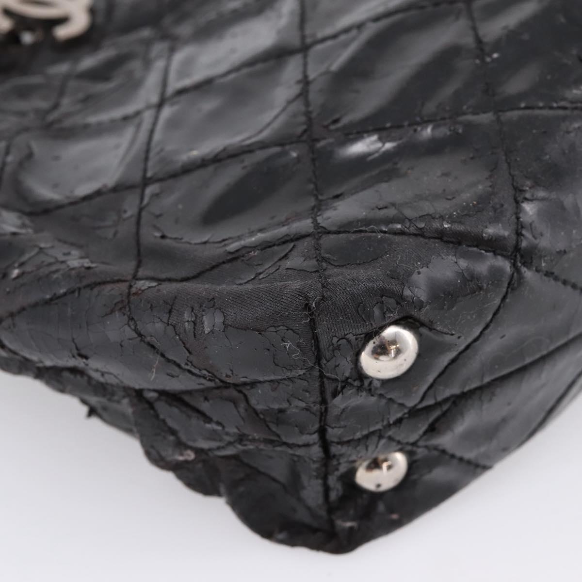 CHANEL Wild Stitch Chain Shoulder Bag Patent leather Black Silver CC Auth 140996