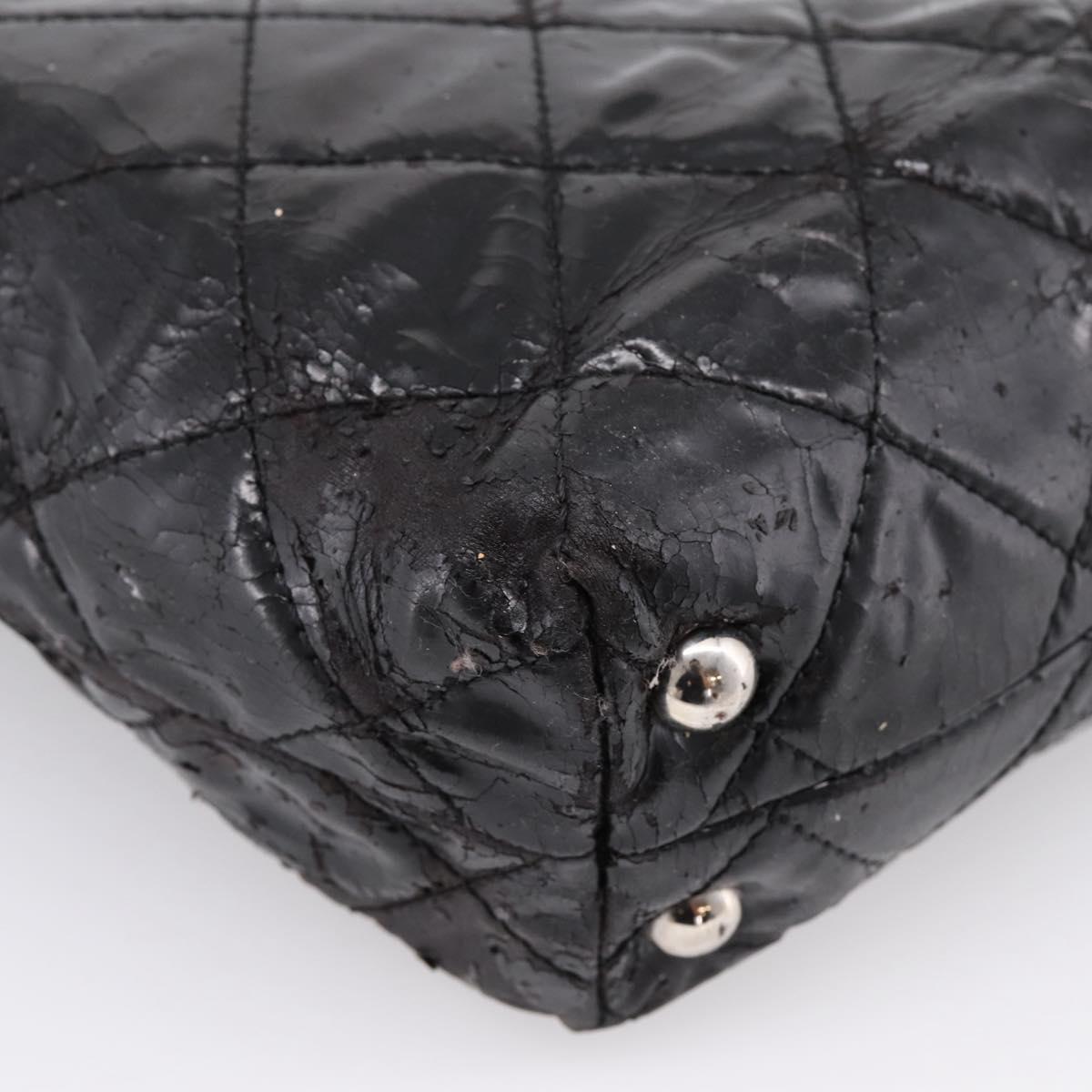 CHANEL Wild Stitch Chain Shoulder Bag Patent leather Black Silver CC Auth 140996