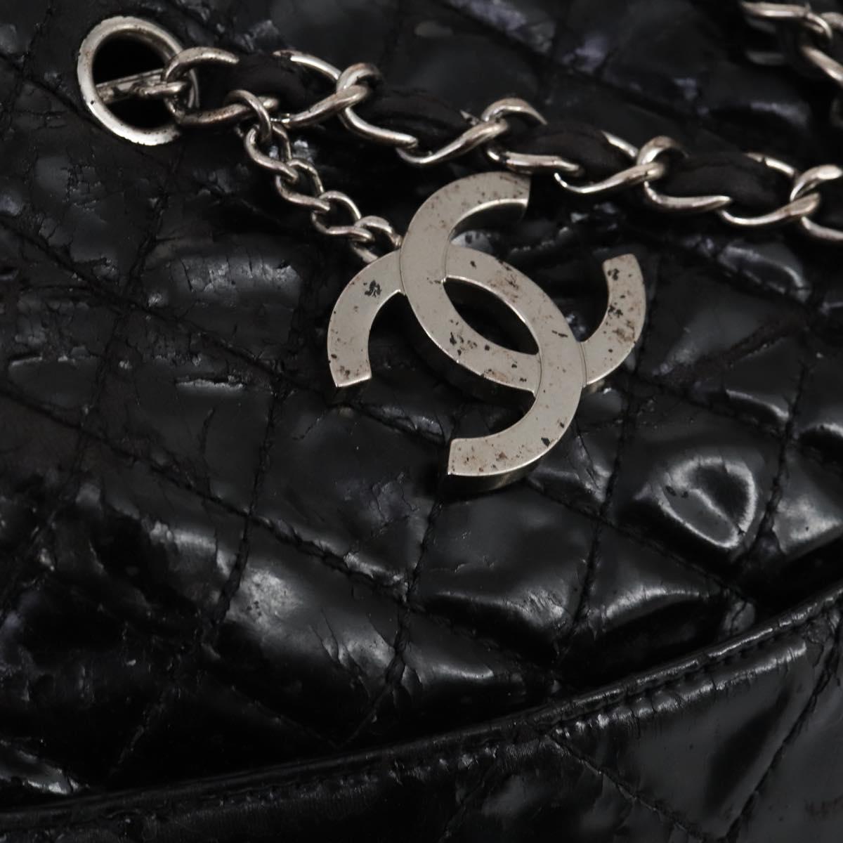 CHANEL Wild Stitch Chain Shoulder Bag Patent leather Black Silver CC Auth 140996