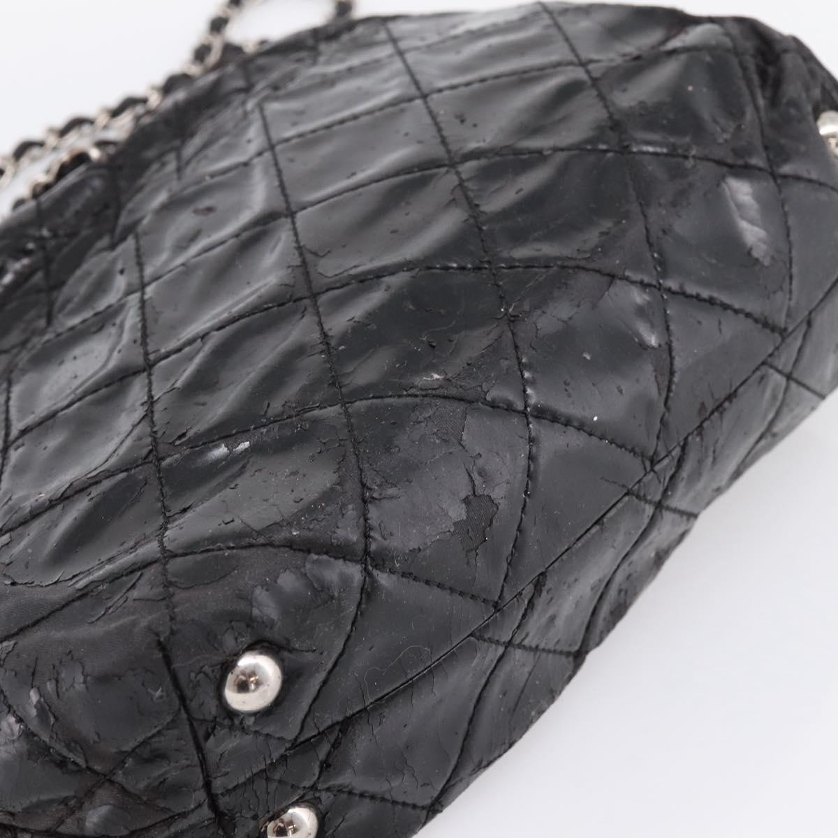 CHANEL Wild Stitch Chain Shoulder Bag Patent leather Black Silver CC Auth 140996