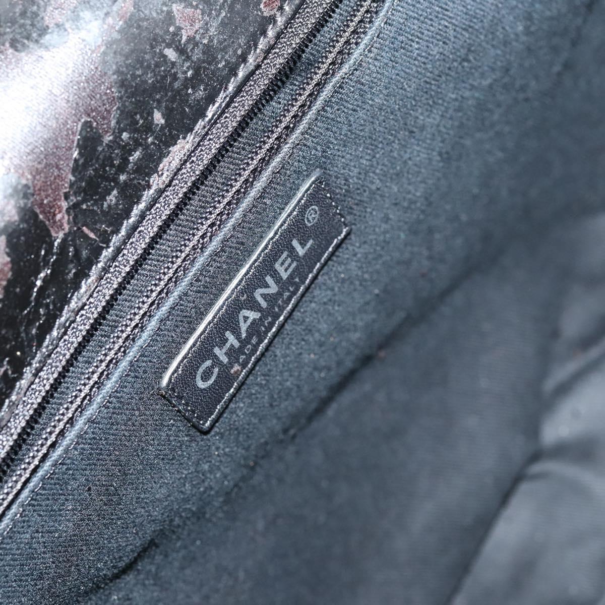CHANEL Wild Stitch Chain Shoulder Bag Patent leather Black Silver CC Auth 140996