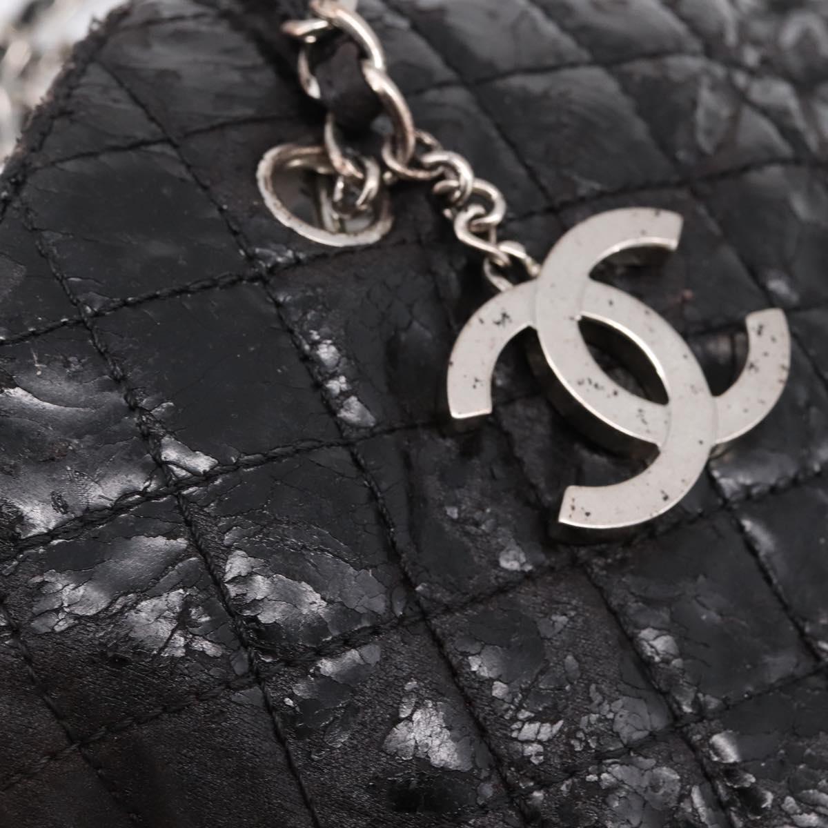 CHANEL Wild Stitch Chain Shoulder Bag Patent leather Black Silver CC Auth 140996