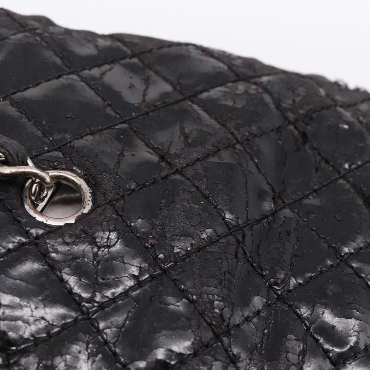 CHANEL Wild Stitch Chain Shoulder Bag Patent leather Black Silver CC Auth 140996
