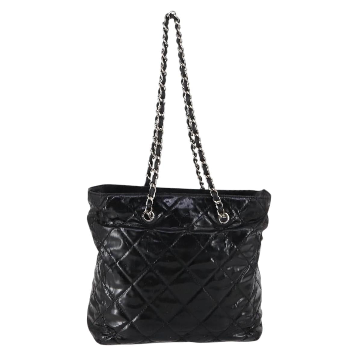 CHANEL Wild Stitch Chain Shoulder Bag Patent leather Black Silver CC Auth 140996